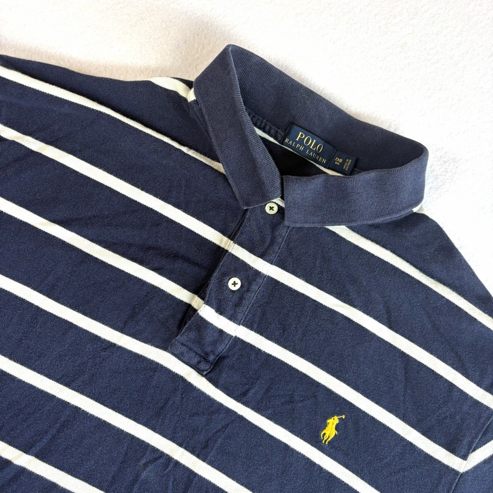 Polo Ralph Lauren Shirt Mens 2XB Navy Blue Striped Casual Preppy XXL Big Office